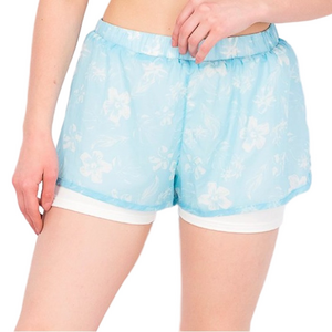 Max Studio Performance Blue Floral Print Lined Athletic Running Shorts Size M